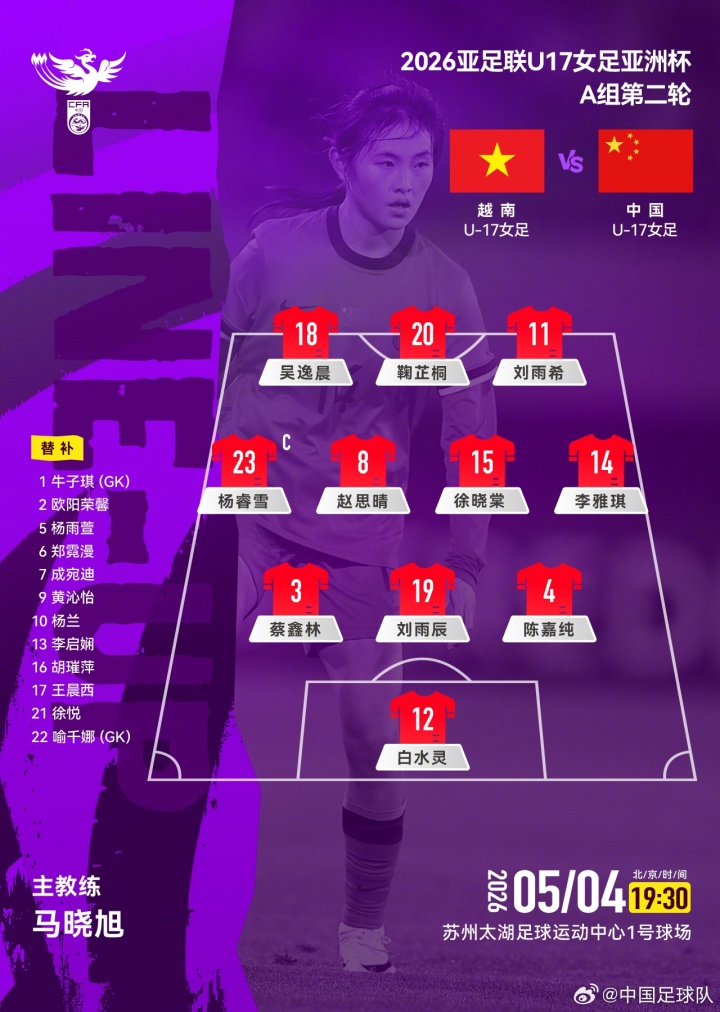 开云体育入口-U17女足亚洲杯A组第二轮,中国U17女足对阵越南U17女足,首发公布